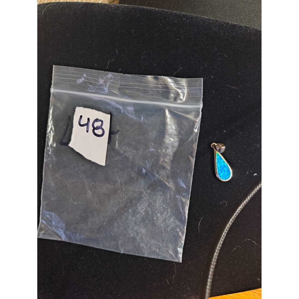 Blue Lab Opal Teardrop Pendant Charm Silver Inlay 925 Pear Drop attached bail